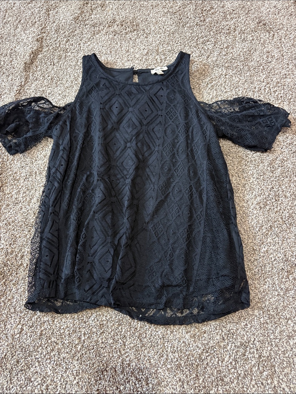 Lily Star Black Cold-Shoulder Lace Blouse